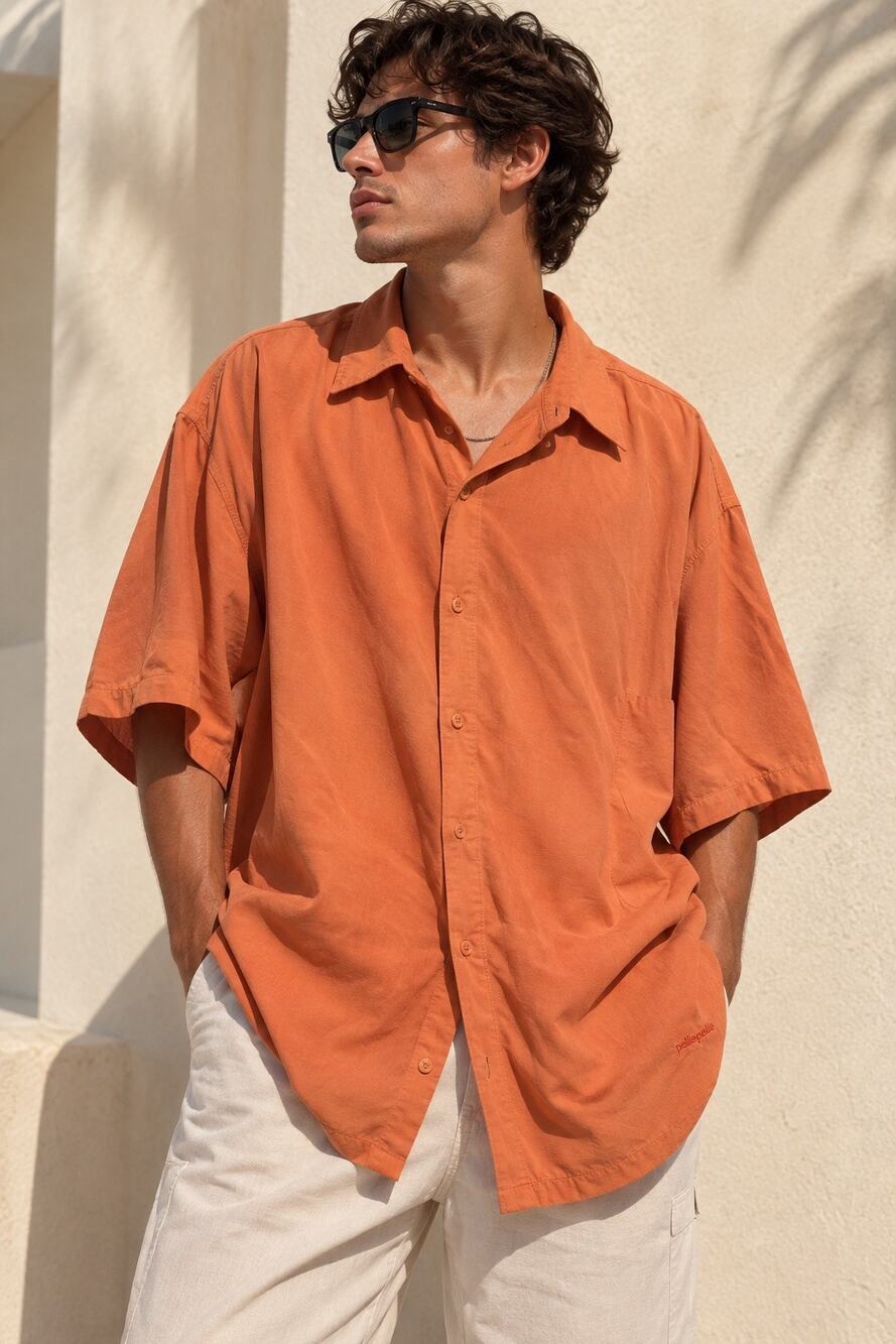 Vintage Pelle Pelle Marc Buchanan 2X Silk Orange Short Sleeve Shirt Y2K Hip Hop